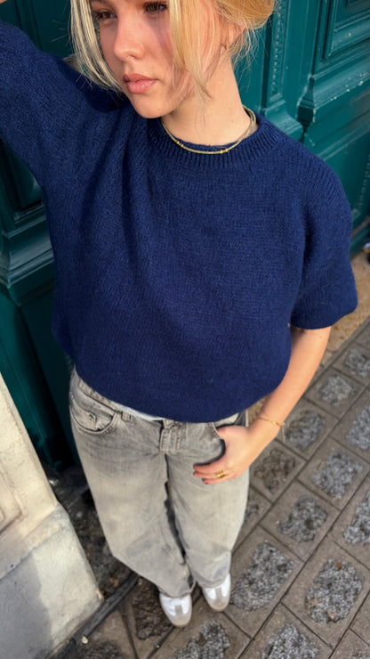 Pull mohair manche courte bleu