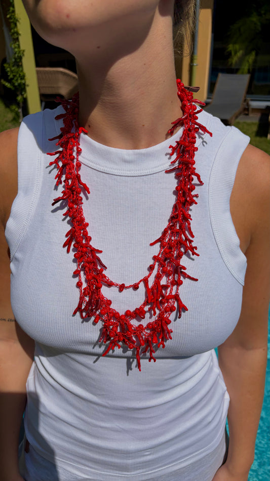 Collier coquillage rouge