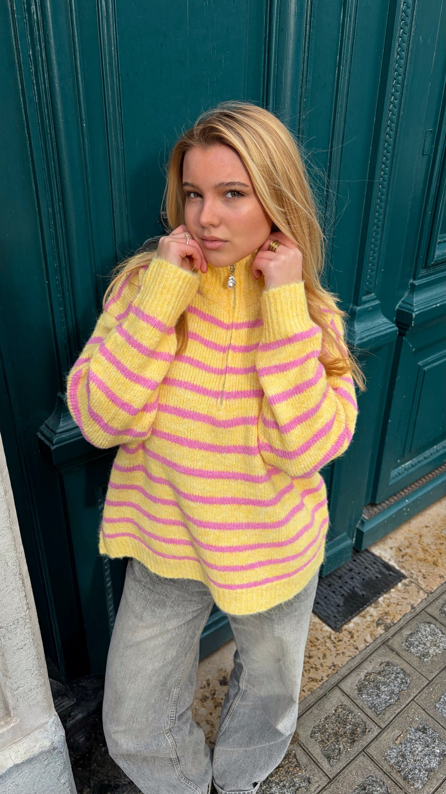 Quarter zip mohair jaune