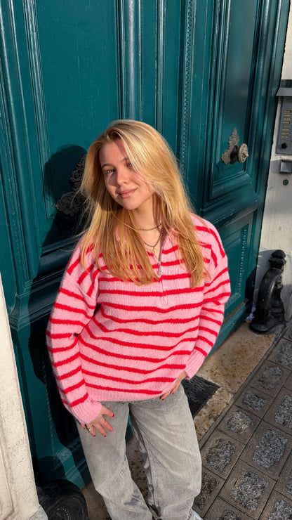 Quarter zip mohair rose