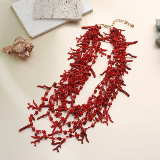 Collier coquillage rouge